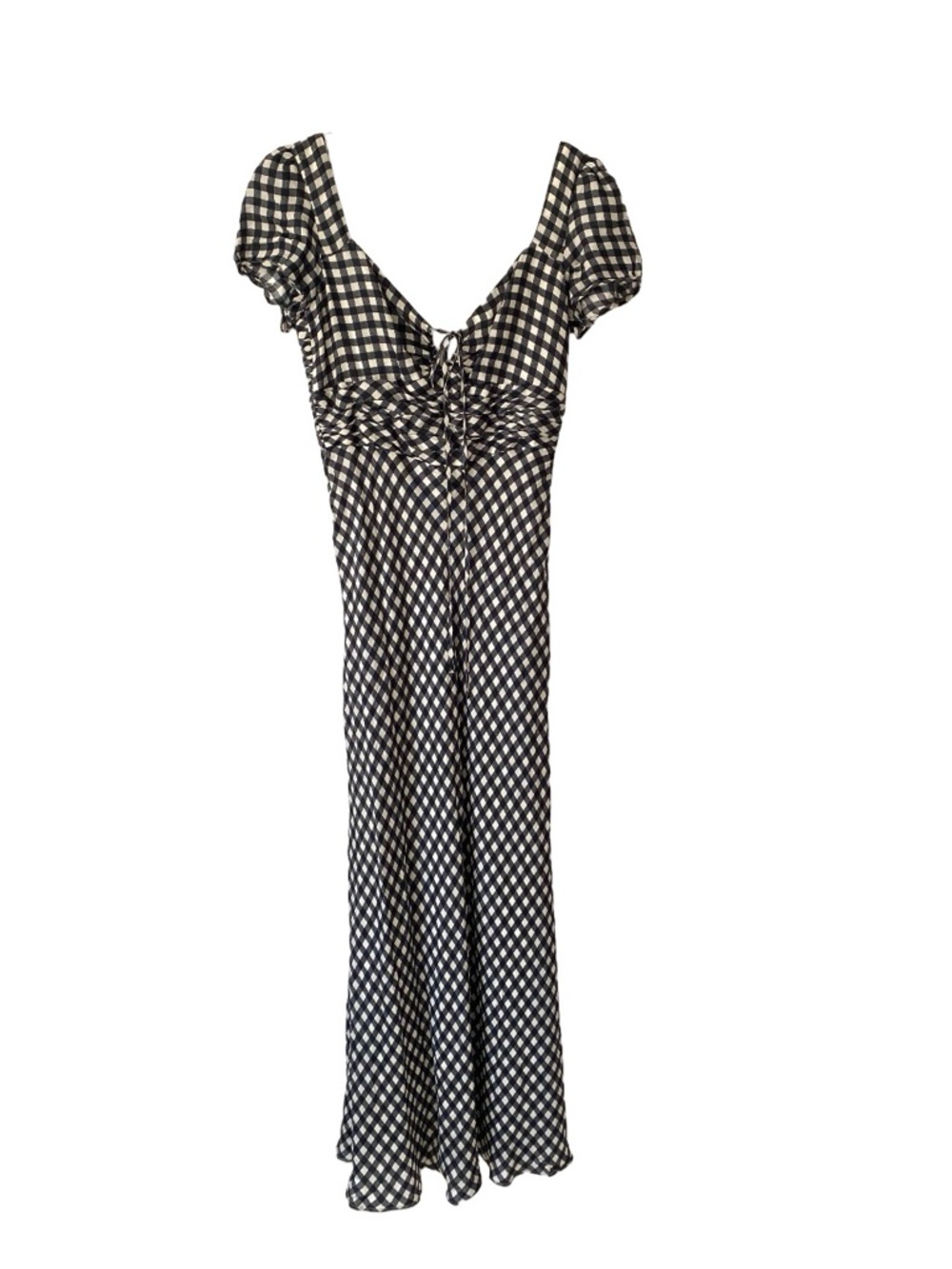 J. Crew Collection NWTs Silk Tie Neck Cap Sleeve Maxi Dress Gingham size 4 Black - Picture 7 of 13